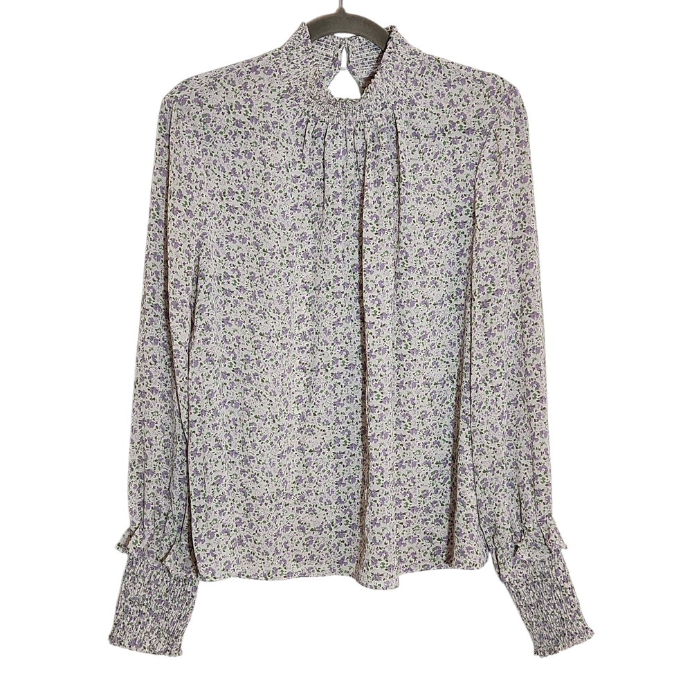 English Factory White and Purple Floral Blouse Size Small